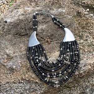 Chico's Black and Silver Multi-Strand Necklace Statement Piece